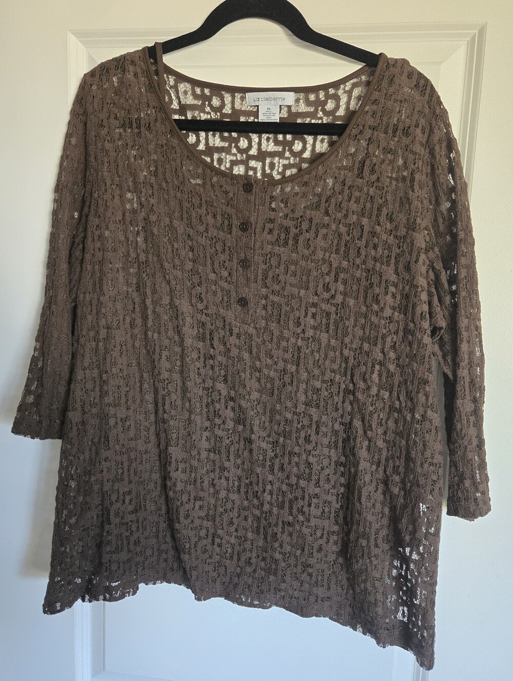 Liz Claiborne lace-patterned 3/4-sleeve top Size XL